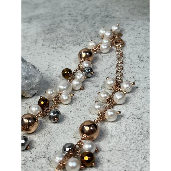 Honora Bronze Italy Pearl Chain Necklace bead grey   Gold tone - Picture 6 of 10